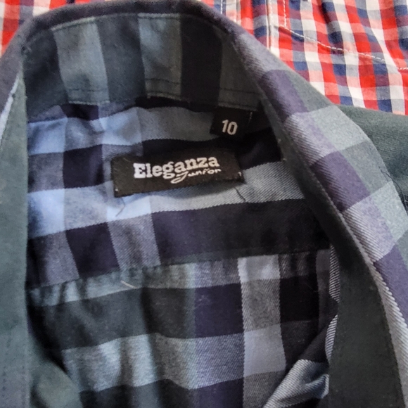 Boy Bundle Button Down Dress Red White Plaid Checker Pattern Shirts Blue Blazer - Picture 2 of 10